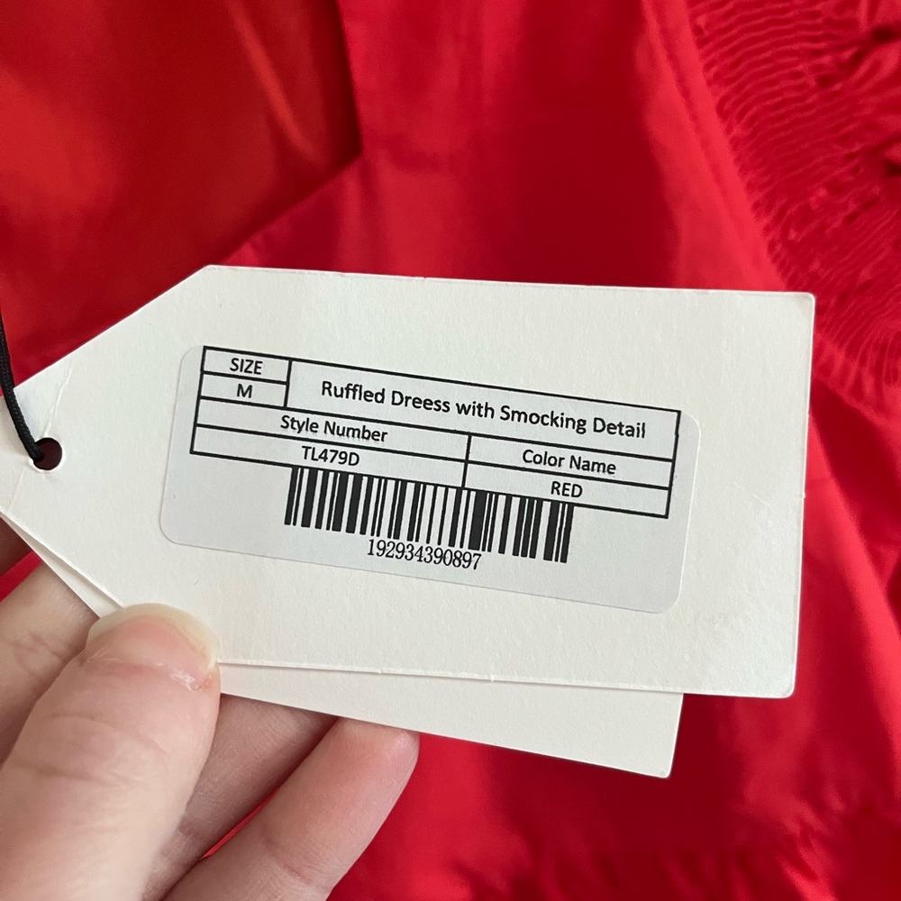 NWT English Factory Women’s Ruffled Dress with Smocked Detailing in Red - Picture 5 of 7